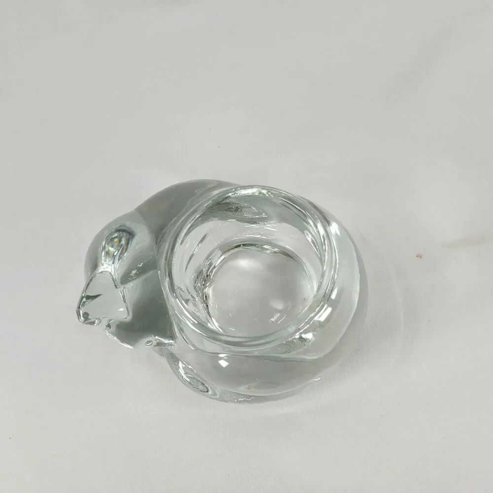 Vintage Indiana Glass Sleeping Kitty Cat Clear Votive Tealight Candle Holder MCM